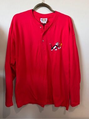 Vintage 1993 Looney Tunes Sylvester & Tweety Henley | Red | L